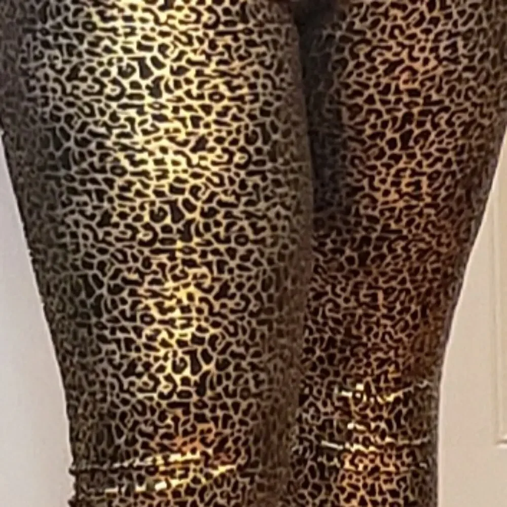 Metallic Leopard Leggings Spandex‎ Party Holiday Date Night Women's Size Medium
